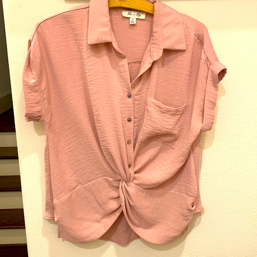 She + Sky Pink Button Down Top